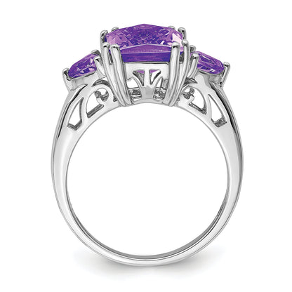 Sterlingsilber Rhodiniert Karo Schliff Amethyst Ring