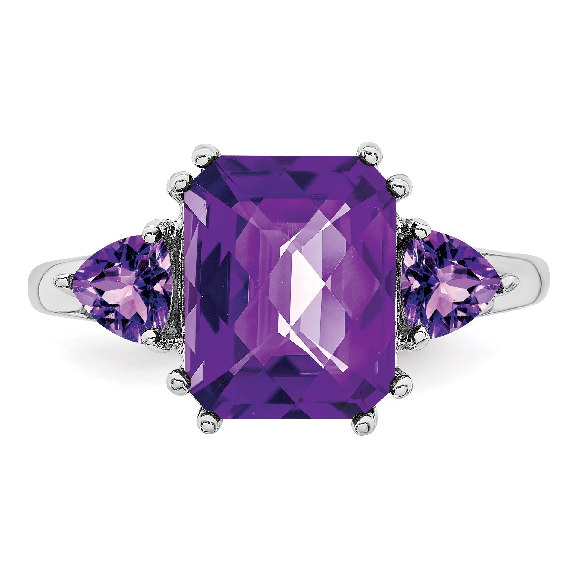 Sterlingsilber Rhodiniert Karo Schliff Amethyst Ring