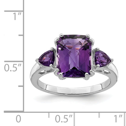 Sterlingsilber Rhodiniert Karo Schliff Amethyst Ring