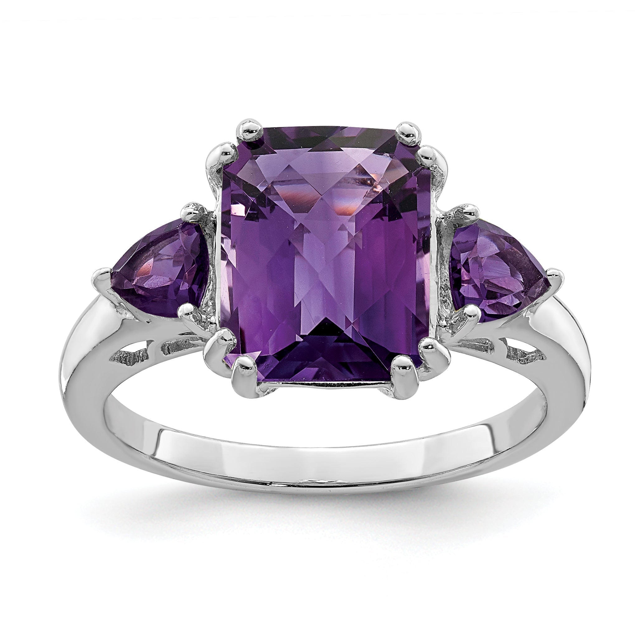 Sterlingsilber Rhodiniert Karo Schliff Amethyst Ring