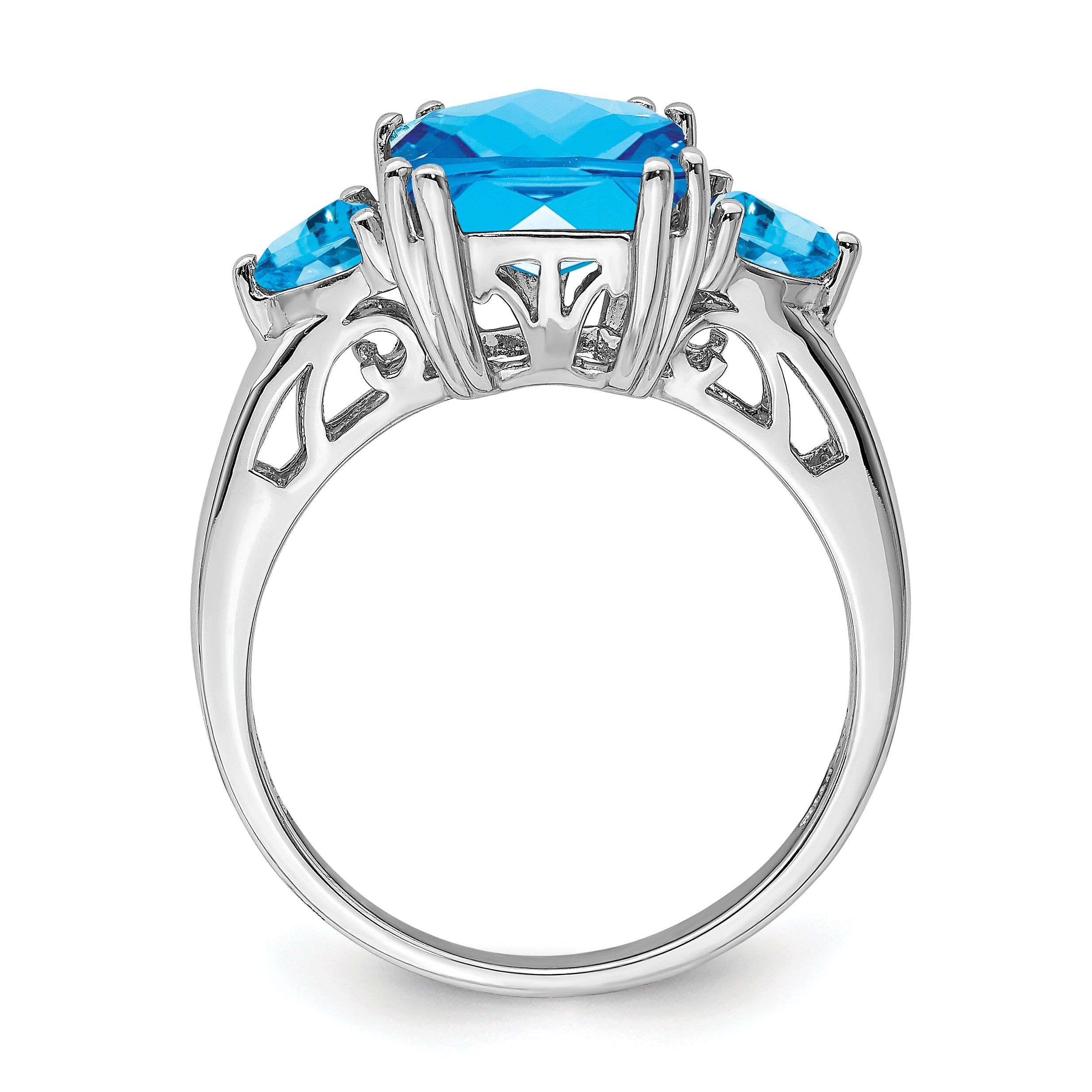 Sterlingsilber Rhodium Karo Schliff Blautopas Ring