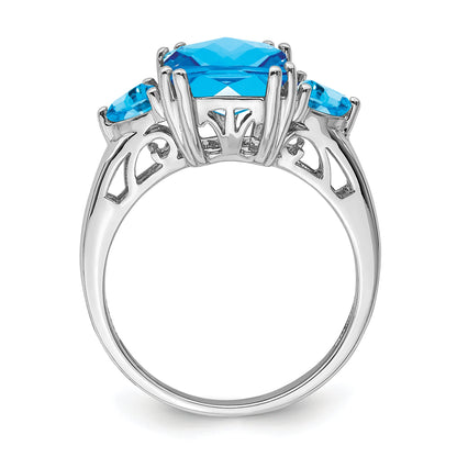 Sterlingsilber Rhodium Karo Schliff Blautopas Ring