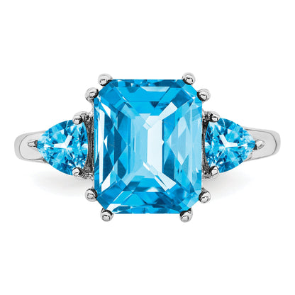 Sterlingsilber Rhodium Karo Schliff Blautopas Ring