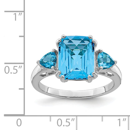 Sterlingsilber Rhodium Karo Schliff Blautopas Ring