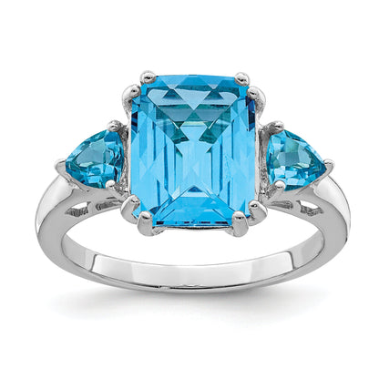 Sterlingsilber Rhodium Karo Schliff Blautopas Ring
