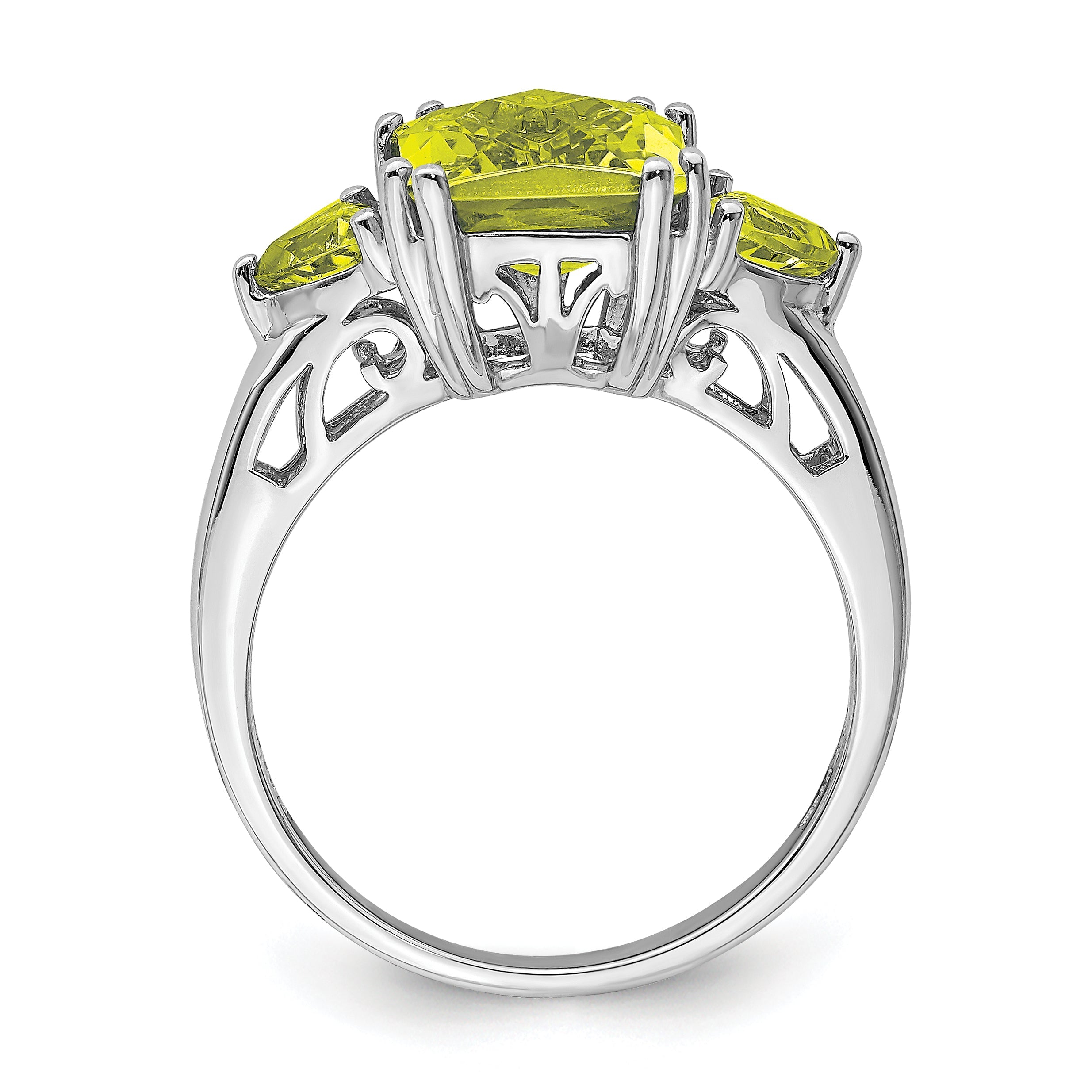 Sterlingsilber Rhodium Karo Schliff Zitrone Quarz Ring