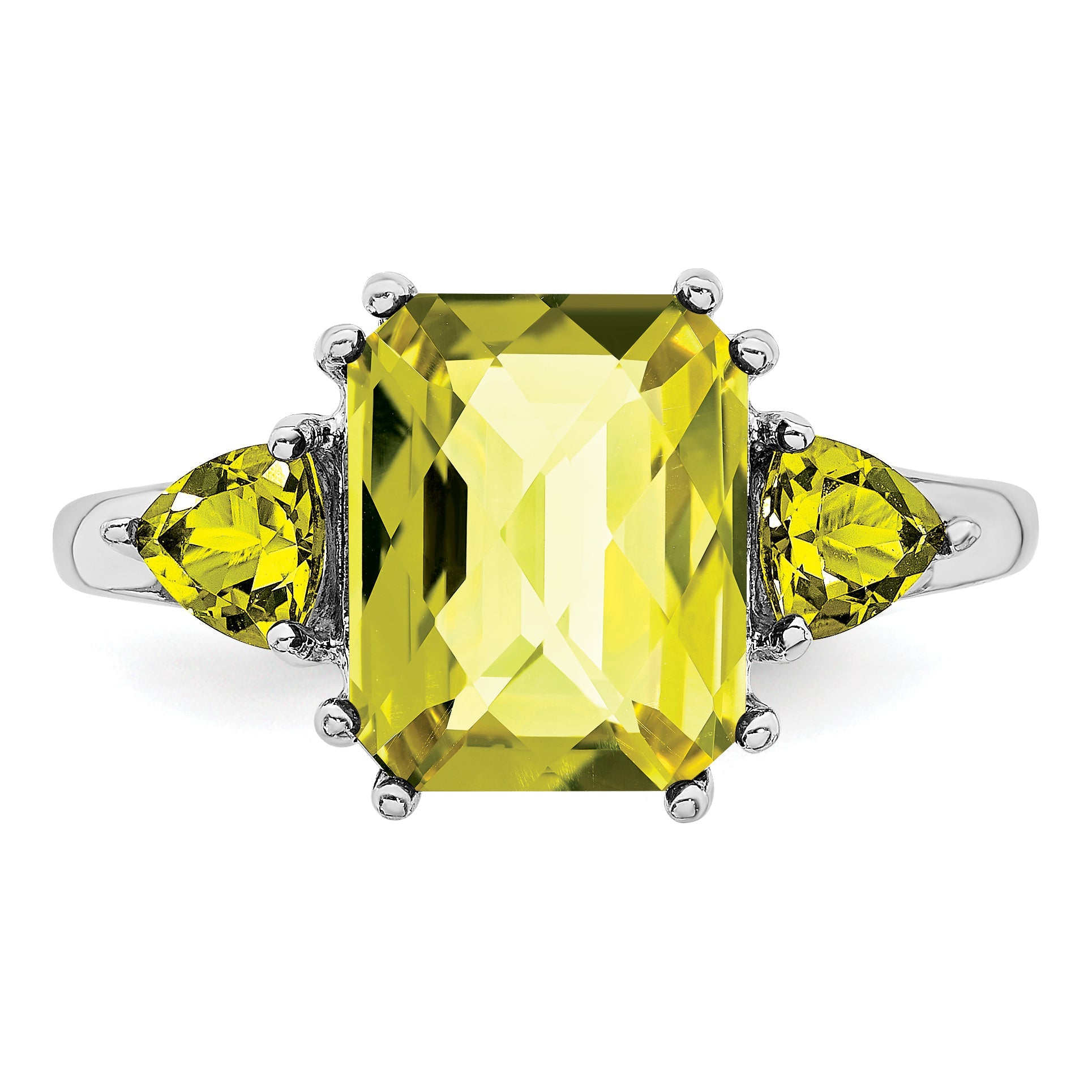 Sterlingsilber Rhodium Karo Schliff Zitrone Quarz Ring