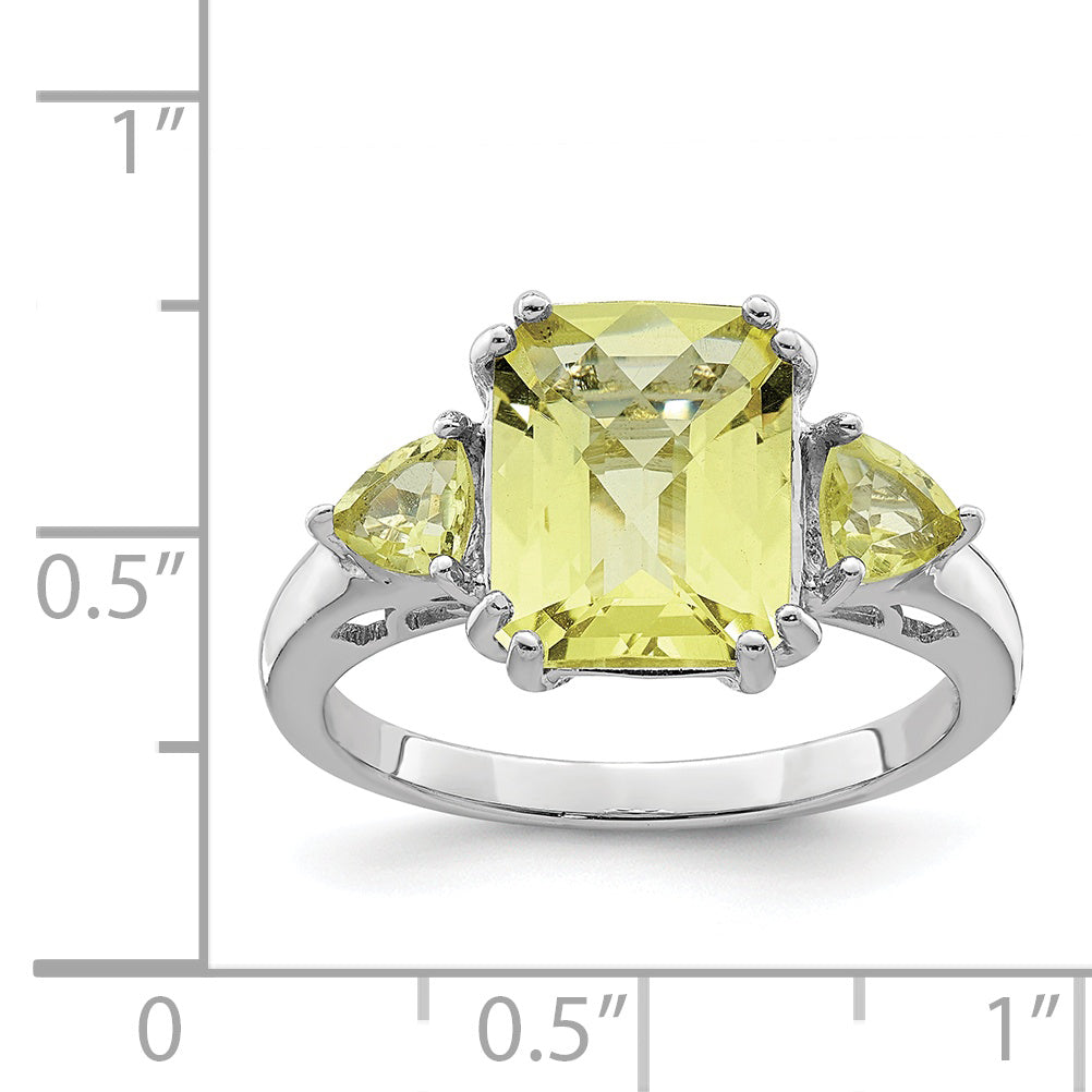Sterlingsilber Rhodium Karo Schliff Zitrone Quarz Ring