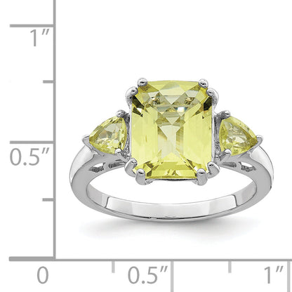 Sterlingsilber Rhodium Karo Schliff Zitrone Quarz Ring