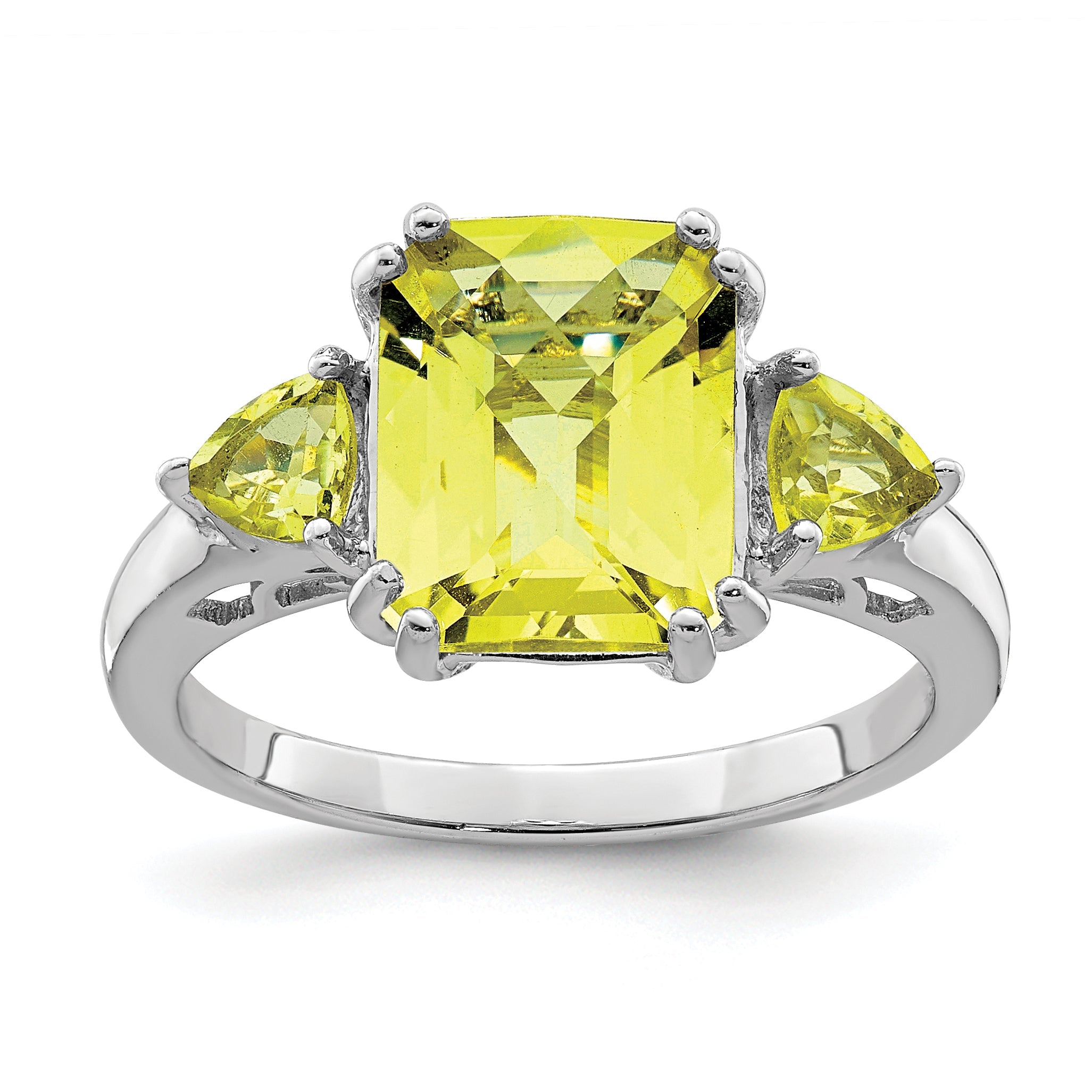 Sterlingsilber Rhodium Karo Schliff Zitrone Quarz Ring