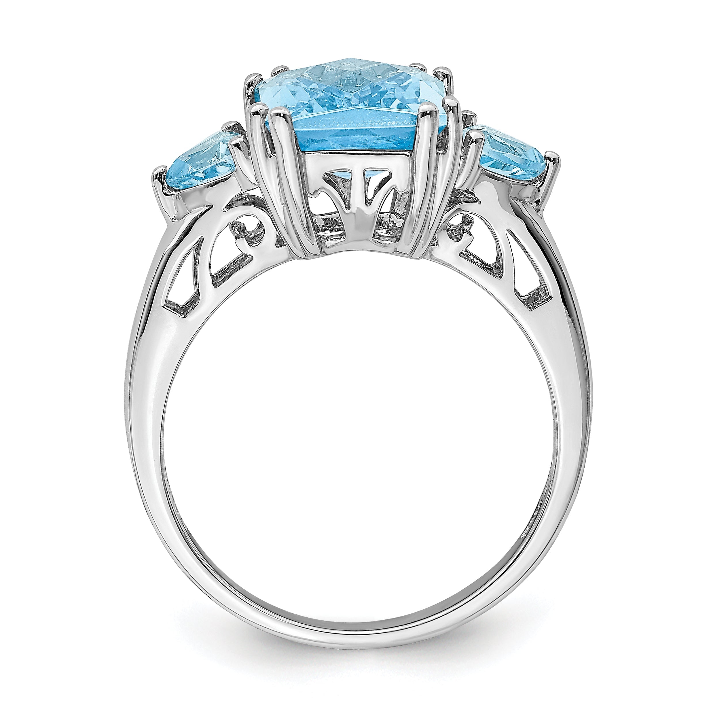 Sterlingsilber Rhodium Karo Schliff Himmel Blau & Topas Ring