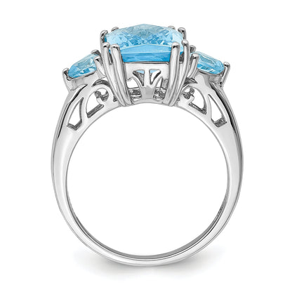 Sterlingsilber Rhodium Karo Schliff Himmel Blau & Topas Ring