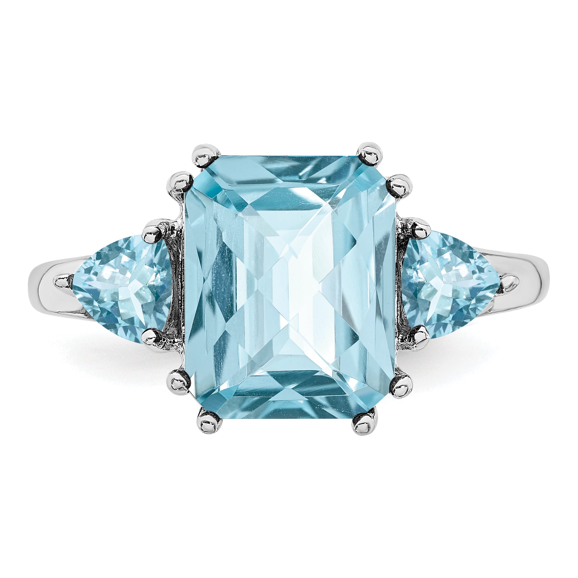 Sterlingsilber Rhodium Karo Schliff Himmel Blau & Topas Ring
