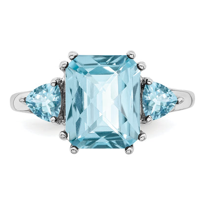 Sterlingsilber Rhodium Karo Schliff Himmel Blau & Topas Ring