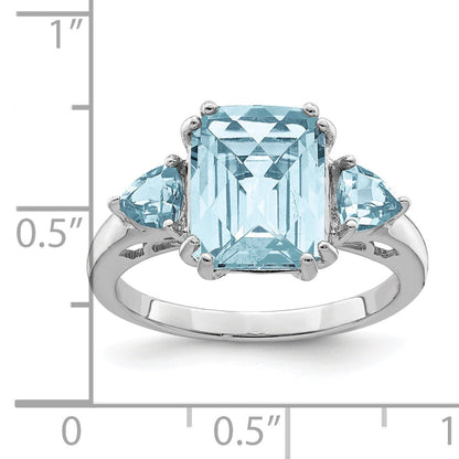 Sterlingsilber Rhodium Karo Schliff Himmel Blau & Topas Ring