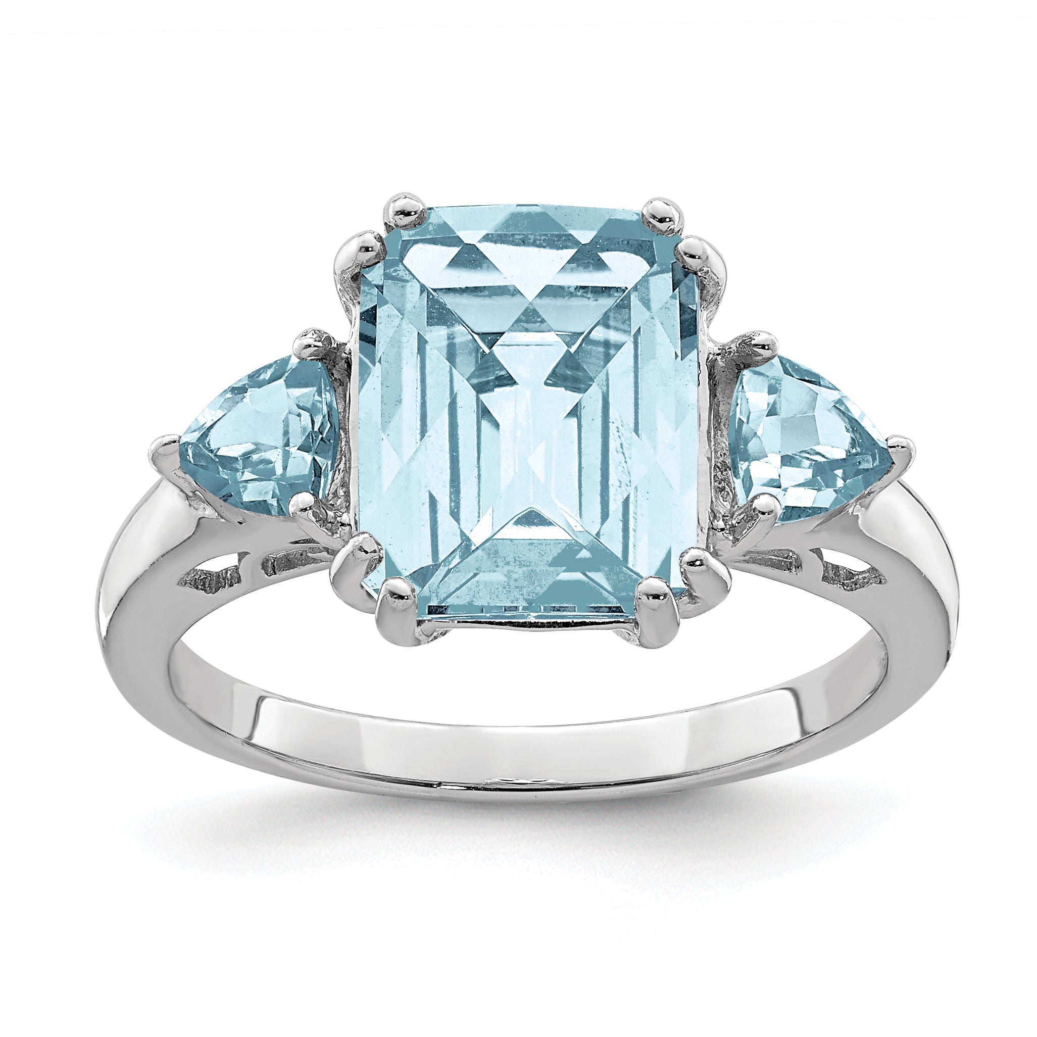Sterlingsilber Rhodium Karo Schliff Himmel Blau & Topas Ring