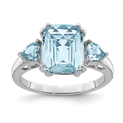 Sterlingsilber Rhodium Karo Schliff Himmel Blau & Topas Ring