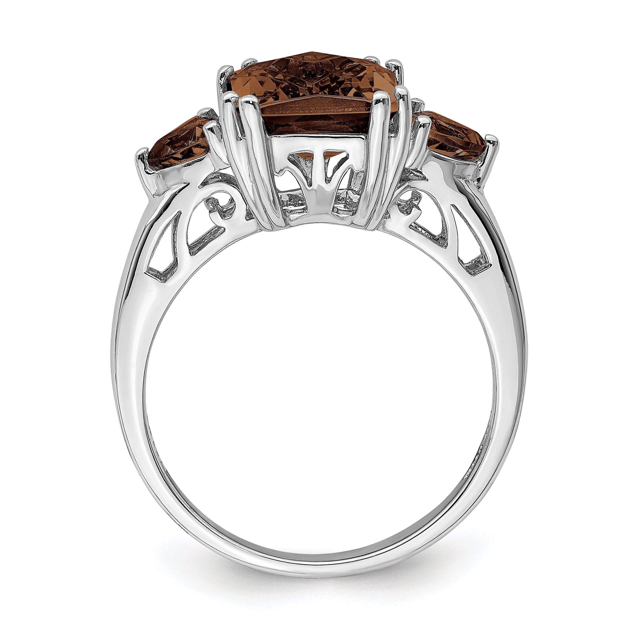 Sterlingsilber Rhodium Karo Schliff Rauch Quarz Ring