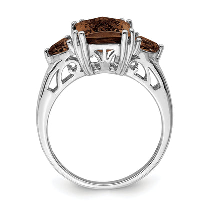 Sterlingsilber Rhodium Karo Schliff Rauch Quarz Ring