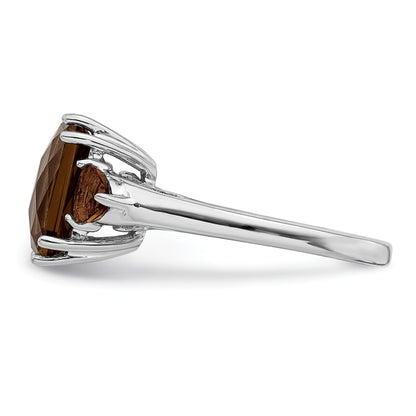 Sterlingsilber Rhodium Karo Schliff Rauch Quarz Ring
