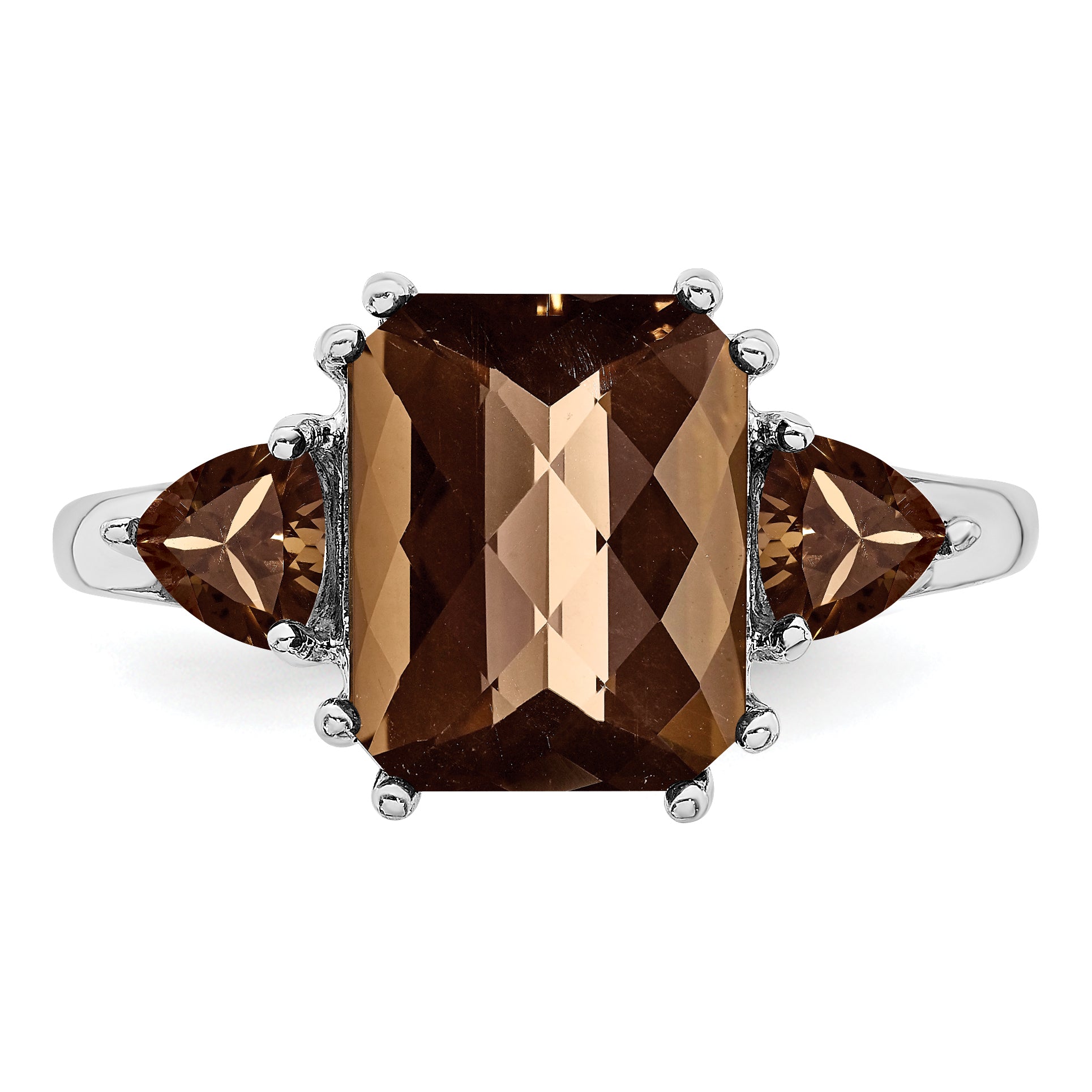 Sterlingsilber Rhodium Karo Schliff Rauch Quarz Ring
