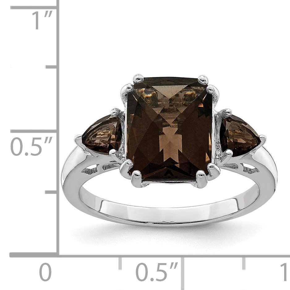 Sterlingsilber Rhodium Karo Schliff Rauch Quarz Ring