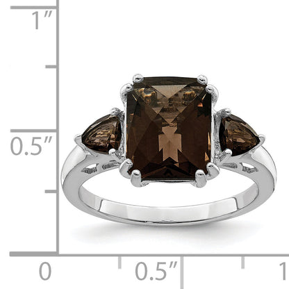 Sterlingsilber Rhodium Karo Schliff Rauch Quarz Ring