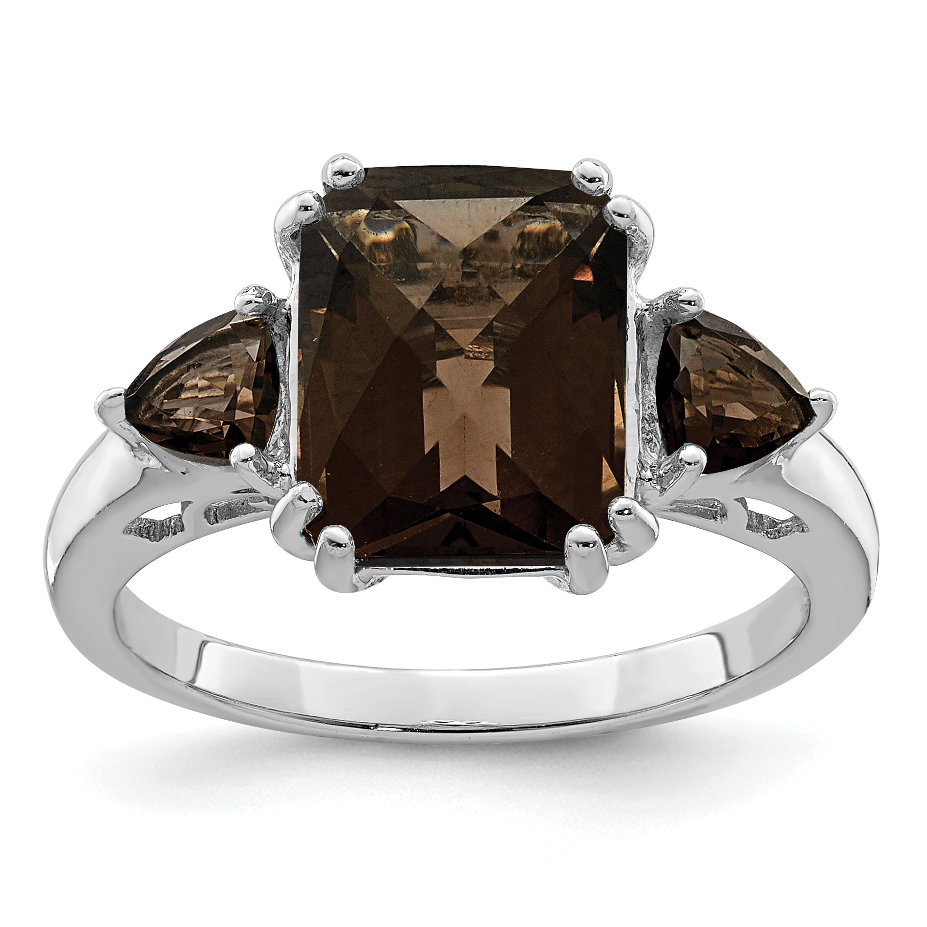Sterlingsilber Rhodium Karo Schliff Rauch Quarz Ring