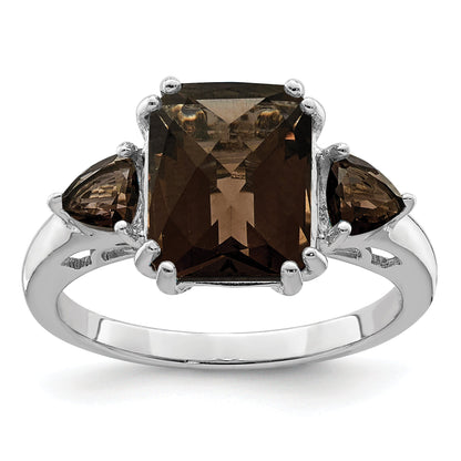 Sterlingsilber Rhodium Karo Schliff Rauch Quarz Ring