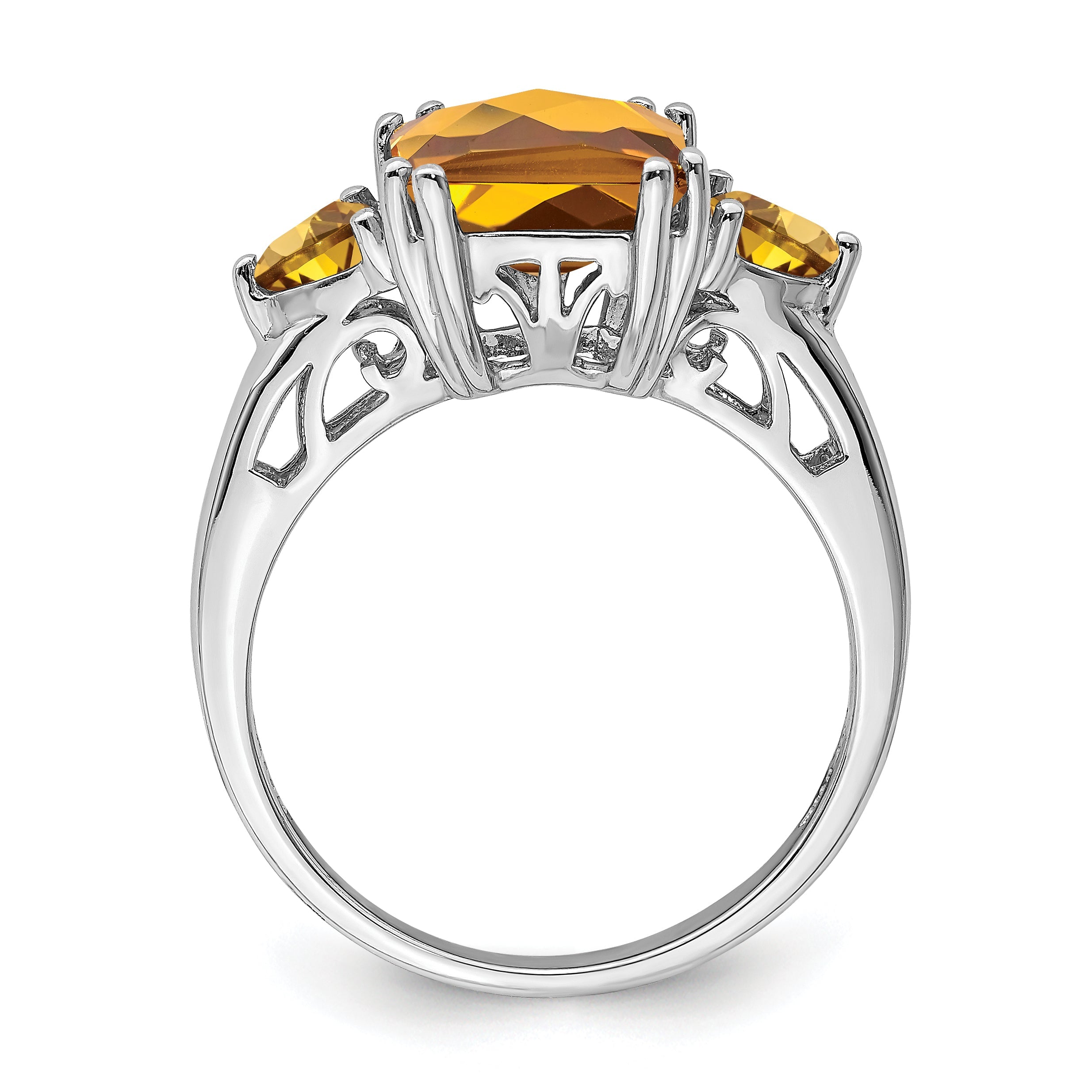 Sterlingsilber Rhodium Karo Schliff Whiskey Quarz Ring