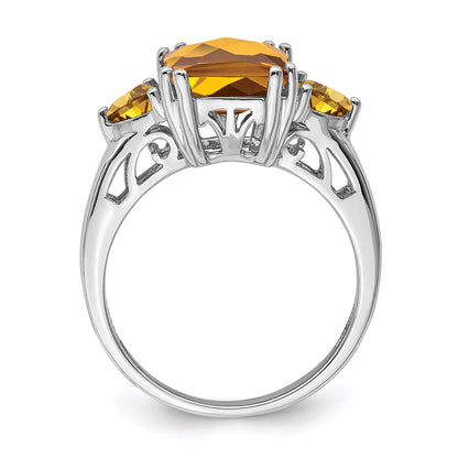 Sterlingsilber Rhodium Karo Schliff Whiskey Quarz Ring