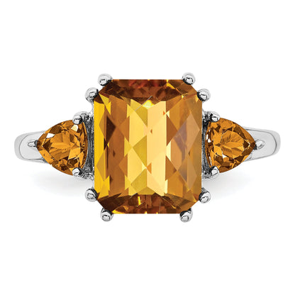 Sterlingsilber Rhodium Karo Schliff Whiskey Quarz Ring