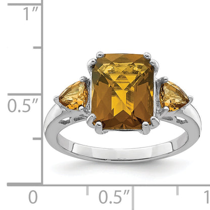 Sterlingsilber Rhodium Karo Schliff Whiskey Quarz Ring