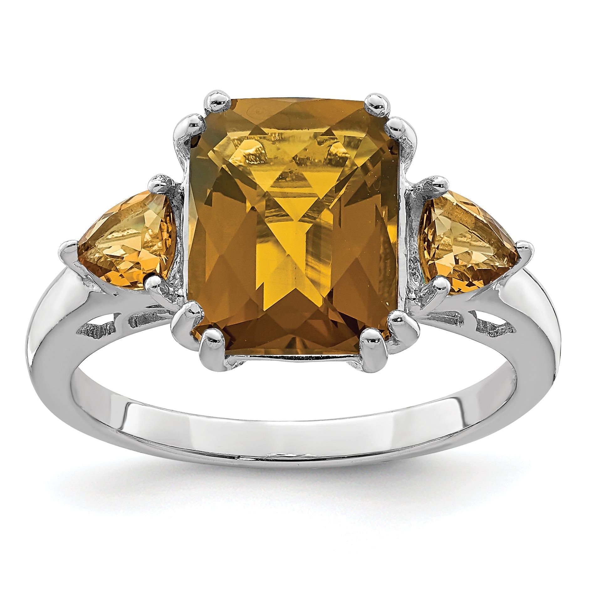Sterlingsilber Rhodium Karo Schliff Whiskey Quarz Ring