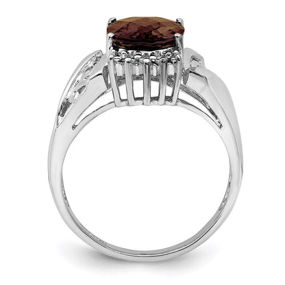Sterlingsilber Rhodium Karo Schliff Rauch Quarz & Oval Diamant Ring (size 7 Nur)