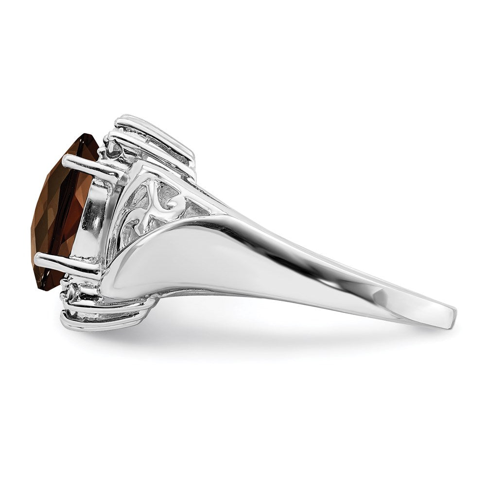 Sterlingsilber Rhodium Karo Schliff Rauch Quarz & Oval Diamant Ring (size 7 Nur)