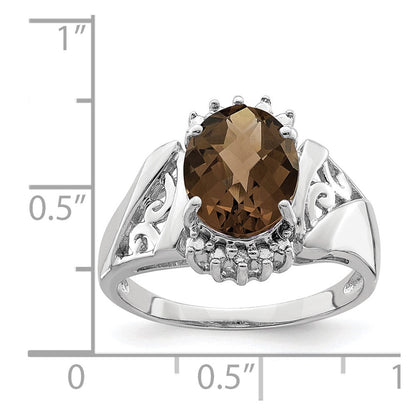 Sterlingsilber Rhodium Karo Schliff Rauch Quarz & Oval Diamant Ring (size 7 Nur)