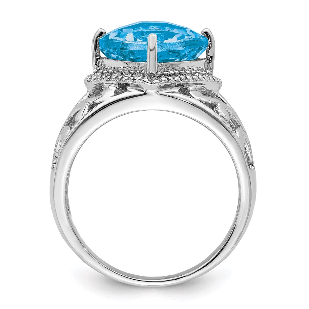 Sterlingsilber Rhodium Karo Schliff Blautopas & Diamant Ring (size 7 Nur)