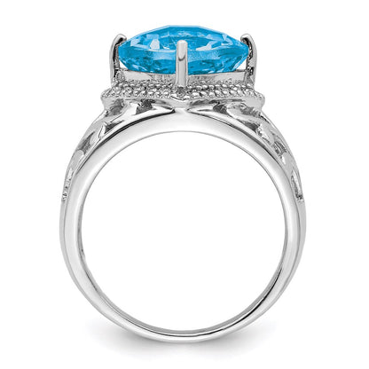 Sterlingsilber Rhodium Karo Schliff Blautopas & Diamant Ring (size 7 Nur)