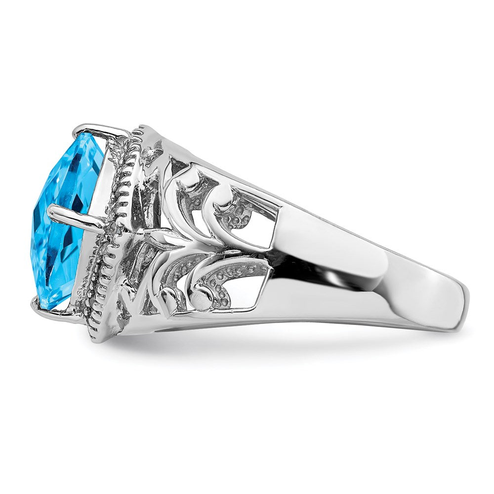 Sterlingsilber Rhodium Karo Schliff Blautopas & Diamant Ring (size 7 Nur)