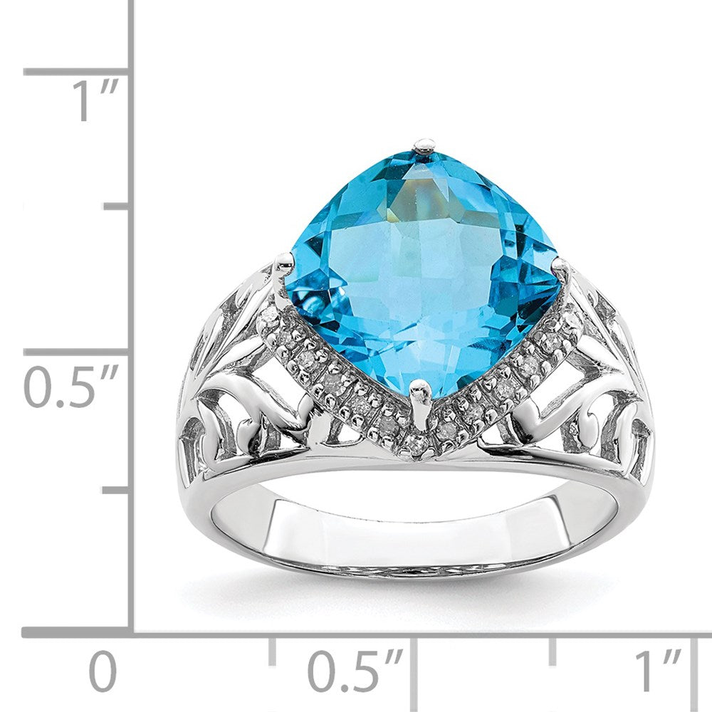 Sterlingsilber Rhodium Karo Schliff Blautopas & Diamant Ring (size 7 Nur)