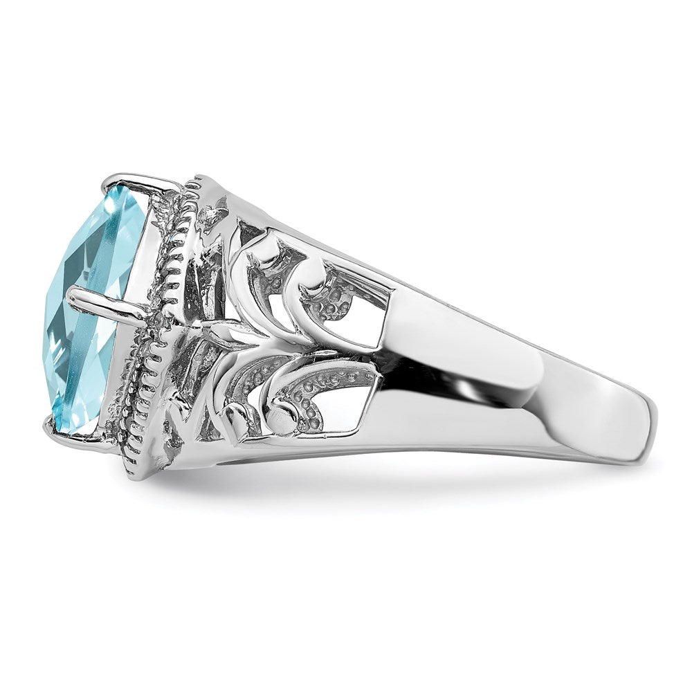 Sterlingsilber Rhodium Karo Schliff Himmel Blautopas & Diamant Ring (size 7 Nur)