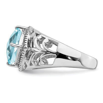 Sterlingsilber Rhodium Karo Schliff Himmel Blautopas & Diamant Ring (size 7 Nur)