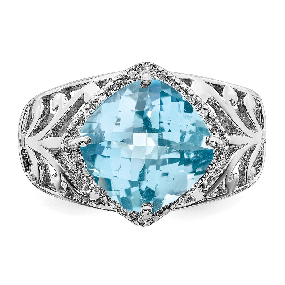 Sterlingsilber Rhodium Karo Schliff Himmel Blautopas & Diamant Ring (size 7 Nur)