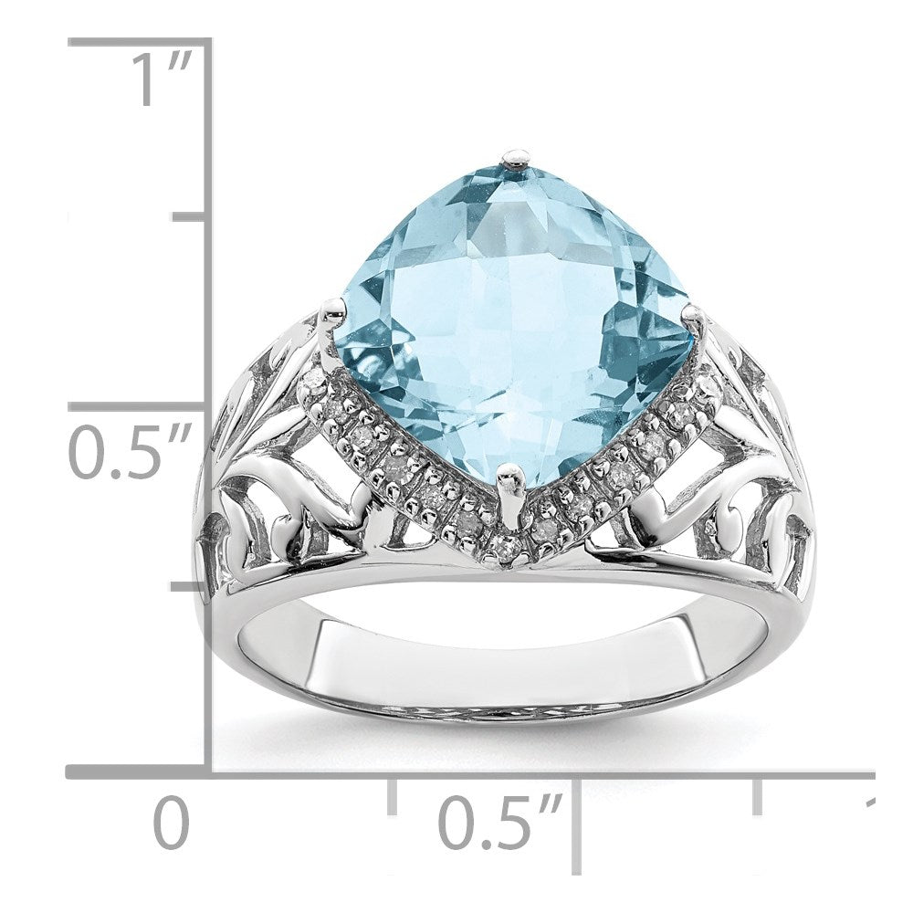 Sterlingsilber Rhodium Karo Schliff Himmel Blautopas & Diamant Ring (size 7 Nur)