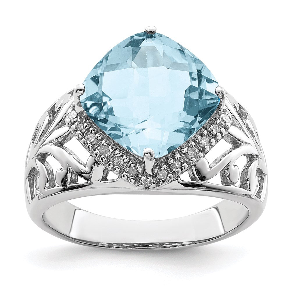 Sterlingsilber Rhodium Karo Schliff Himmel Blautopas & Diamant Ring (size 7 Nur)