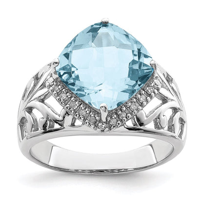 Sterlingsilber Rhodium Karo Schliff Himmel Blautopas & Diamant Ring (size 7 Nur)