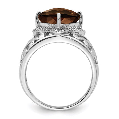 Sterlingsilber Rhodium Karo Schliff Rauch Quarz & Diamant Ring (size 7 Nur)