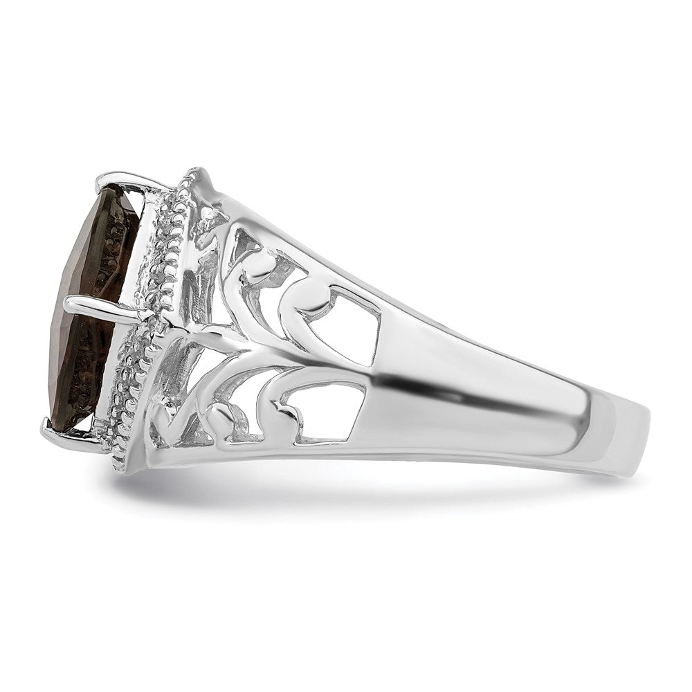 Sterlingsilber Rhodium Karo Schliff Rauch Quarz & Diamant Ring (size 7 Nur)