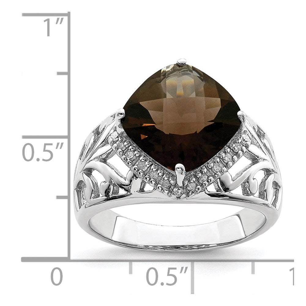 Sterlingsilber Rhodium Karo Schliff Rauch Quarz & Diamant Ring (size 7 Nur)